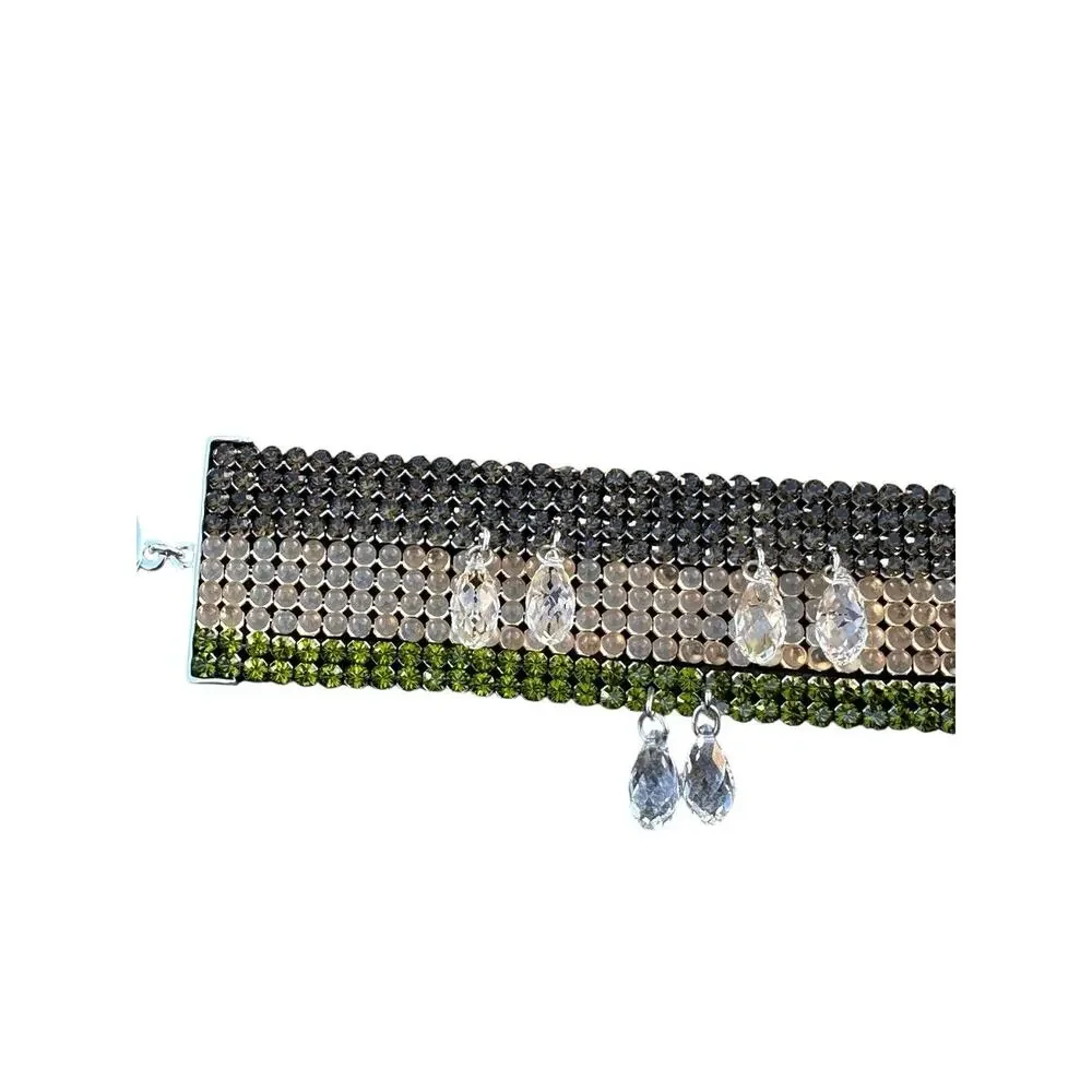 Vintage Swarovski Wide Panel Gradient Crystal Mesh Bracelet Toggle Swan Signed